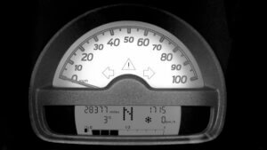 Dashboard speedometer gauge with needle on N for neutral, illustrating a stalled conversion rate for Denton Dallas and Abilene businesses