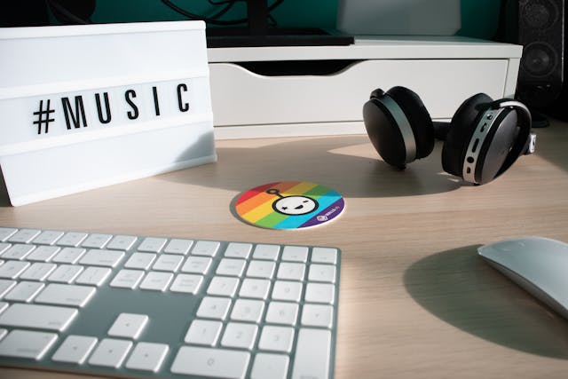 Creative desk setup representing the importance of matching hashtags to social media post content